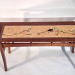 natural landscape birds nature marquetry custom hall table