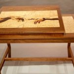 hand of god and adam marquetry writing table by wayne delyea