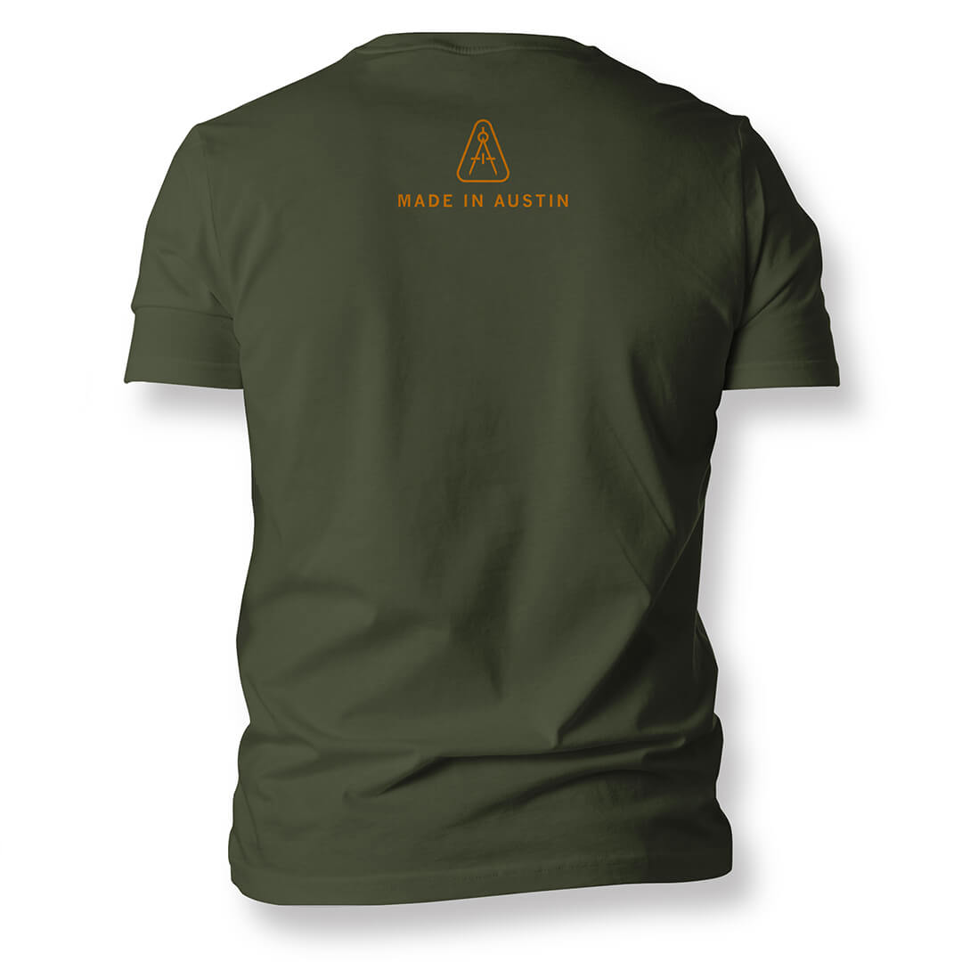 back of green woodworking shirt