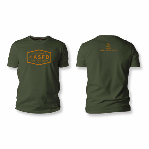 front and back of green woodworking shirts